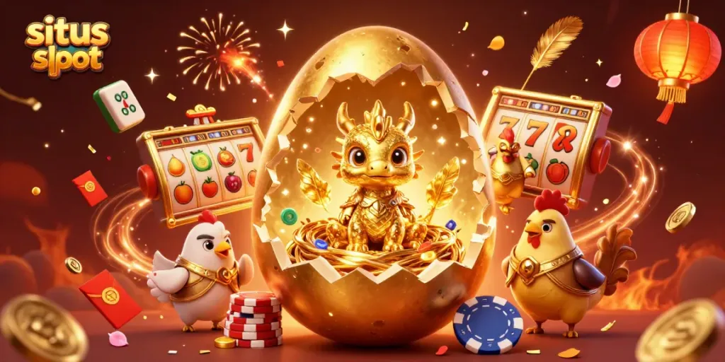 Engage with classic casino excitement through a vibrant situs slot illustration of a golden dragon and poker chips.