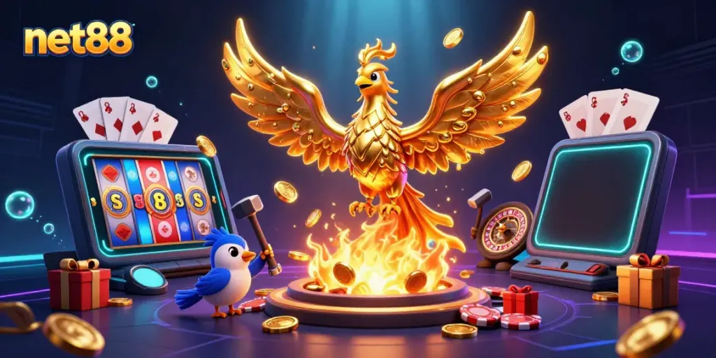 Spin the reels of fortune with net88's dynamic casino experience featuring vibrant game elements.