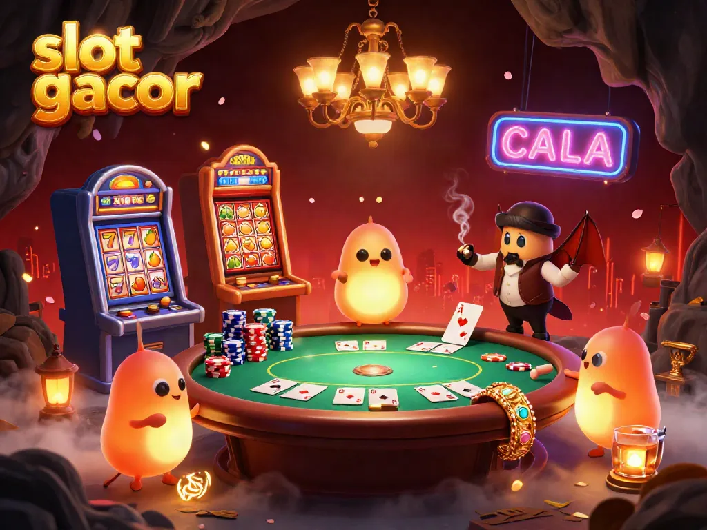 Experience the excitement of slot gacor with glowworms illuminating a vibrant cave casino.