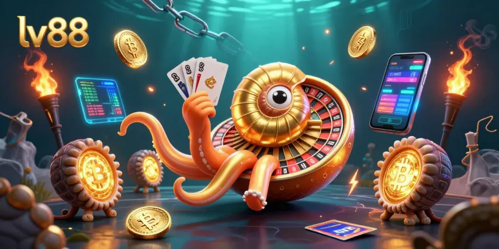Experience thrilling wins at lv88 with a vibrant underwater casino scene featuring a giant nautilus roulette