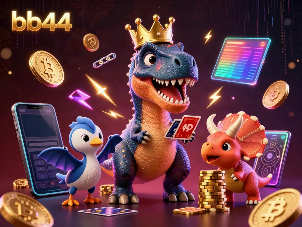 Engaging gameplay at bb44 with T-Rex shuffling cards, pterodactyl assisting, and chips stacked dynamically.