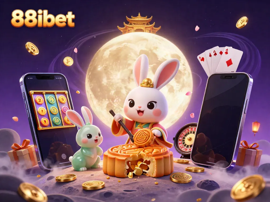 Experience the vibrant world of gambling with 88ibet featuring a moon rabbit and various casino elements.