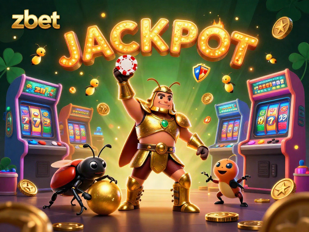 Engage in thrilling gameplay at zbet, where a victorious beetle celebrates wins in a vibrant casino scene.