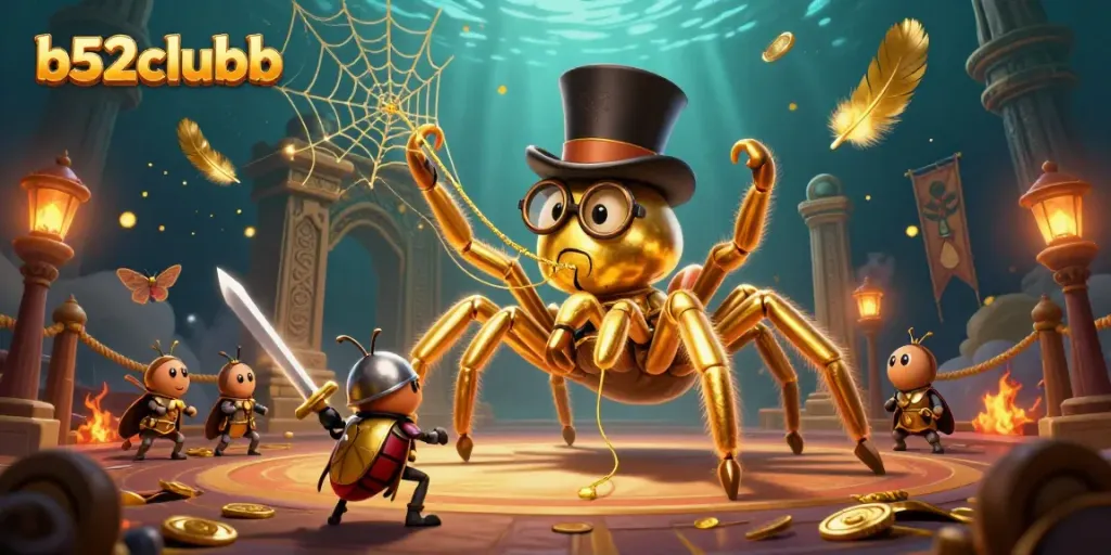 Engage with thrilling gameplay at b52clubb, featuring a dramatic casino scene with characters battling amidst gold.