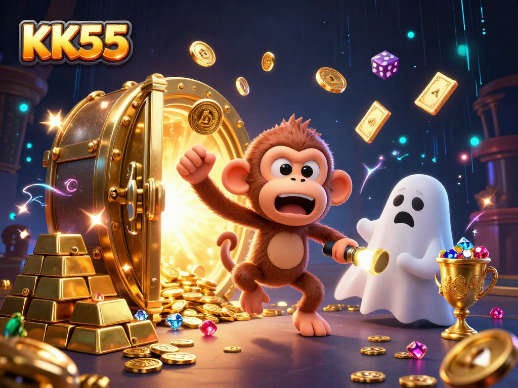 Experience the thrill of KK55 as a mischievous monkey juggles gold in a haunted casino.
