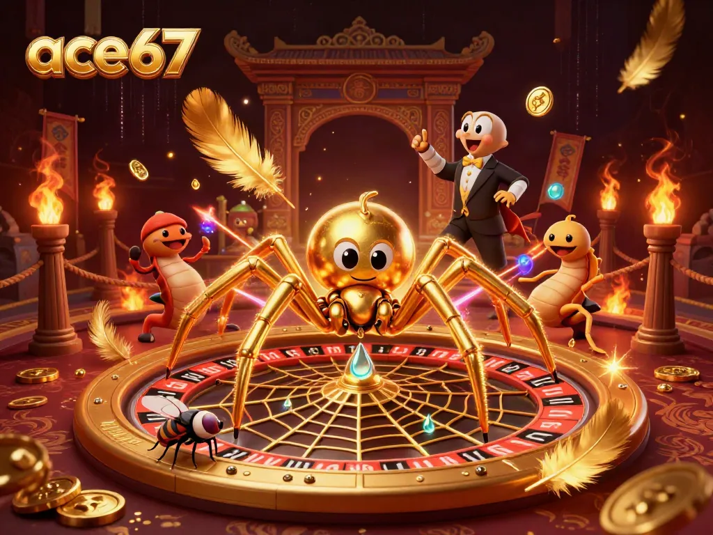 Experience ace67 through an exciting roulette scene with golden spider and centipede croupier.