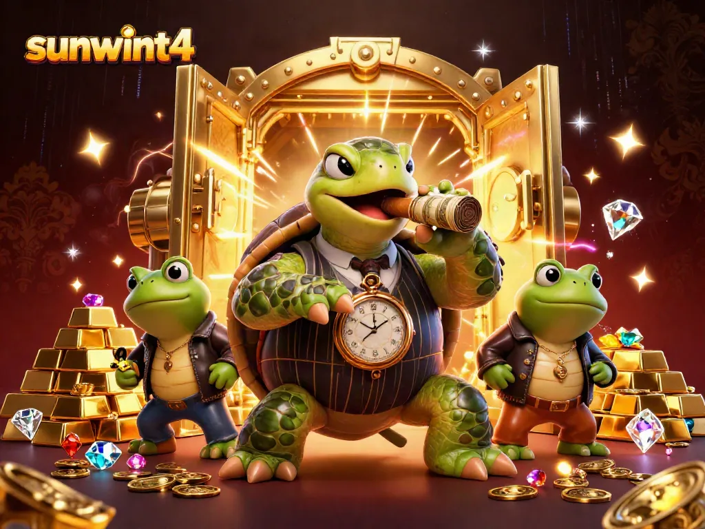 Experience thrilling gameplay at sunwint4 with a vibrant casino illustration featuring unique characters and treasures.