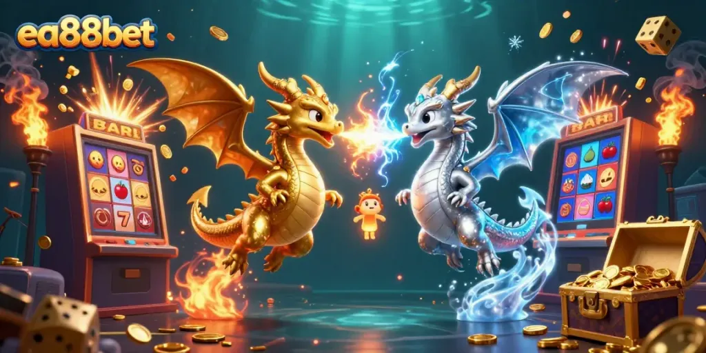 Experience the excitement of ea88bet with dragons and vibrant casino elements bursting with energy.