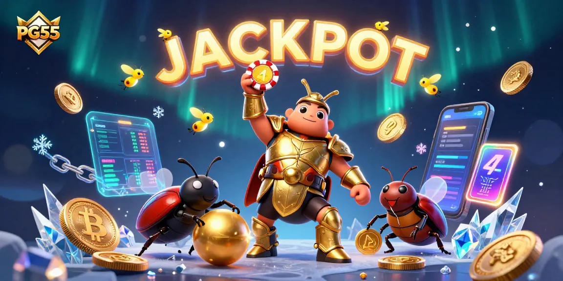Celebrate your wins with PG55's vibrant gaming atmosphere, featuring unique characters and casino-themed elements.