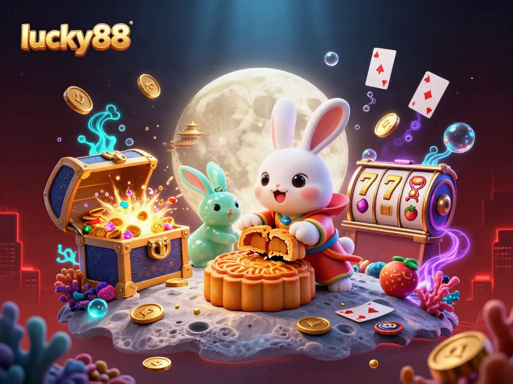 Experience the excitement of lucky88 with a vibrant scene featuring a moon rabbit and casino elements.