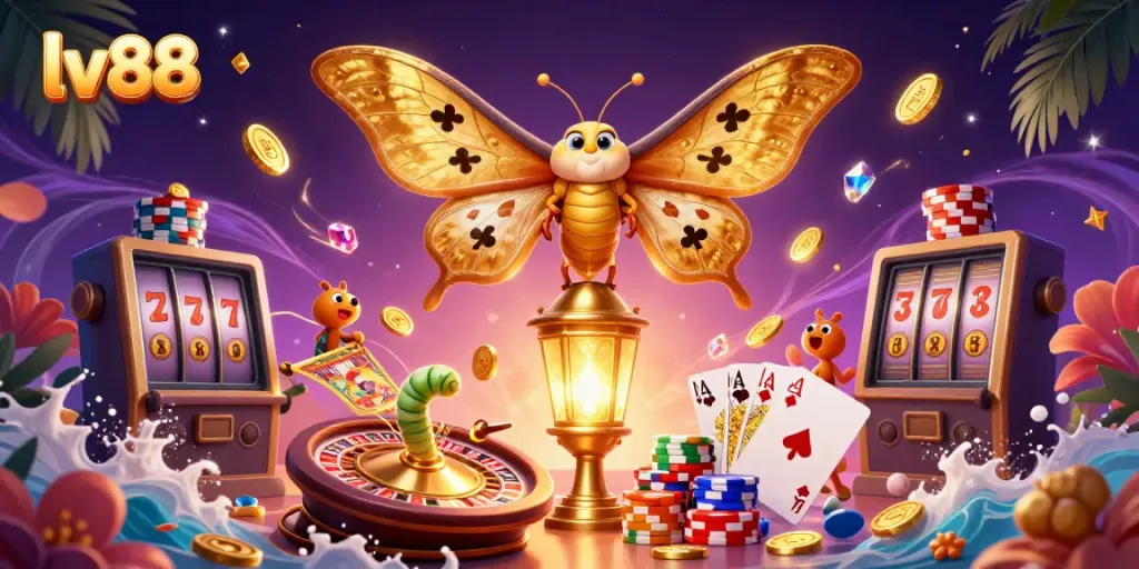 Experience the thrill of lv88 with a vibrant 3D casino scene showcasing dynamic gaming elements.
