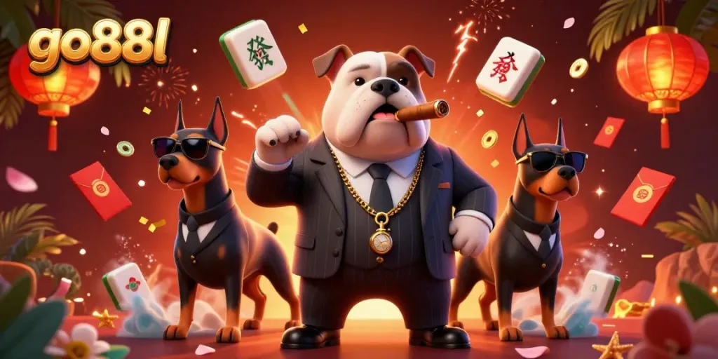 Experience thrilling games at GO88L with our exciting cartoon scene featuring plush characters and vibrant casino elements.