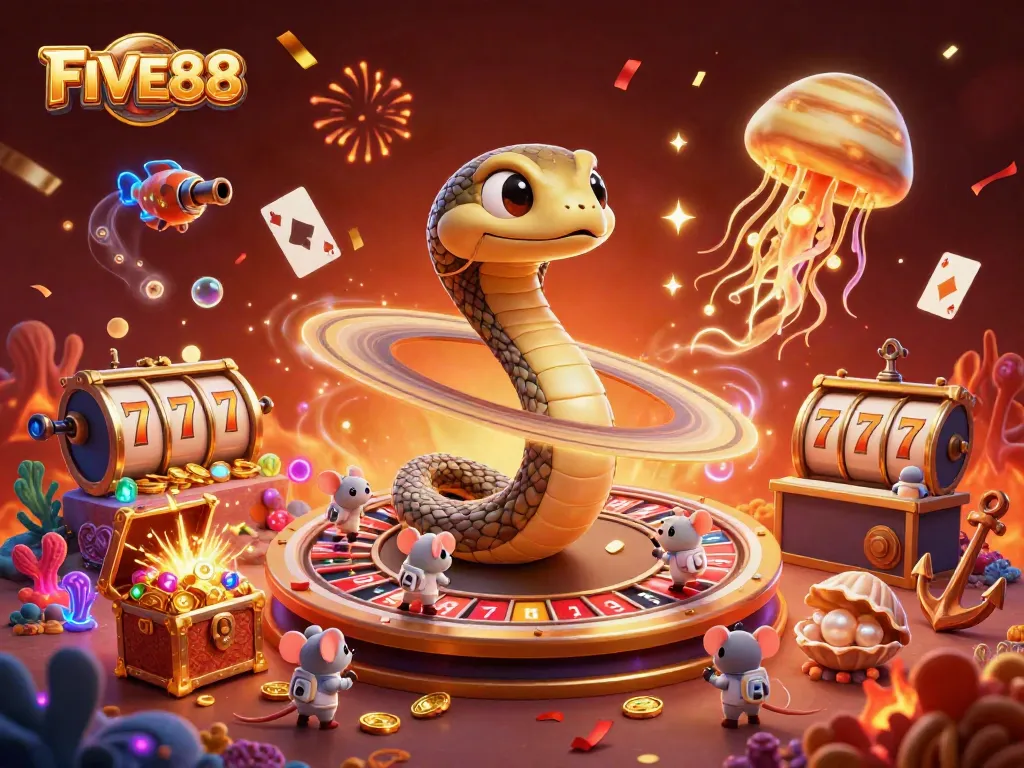 Experience the thrilling excitement of FIVE88 with vibrant slot reels and dynamic gameplay.