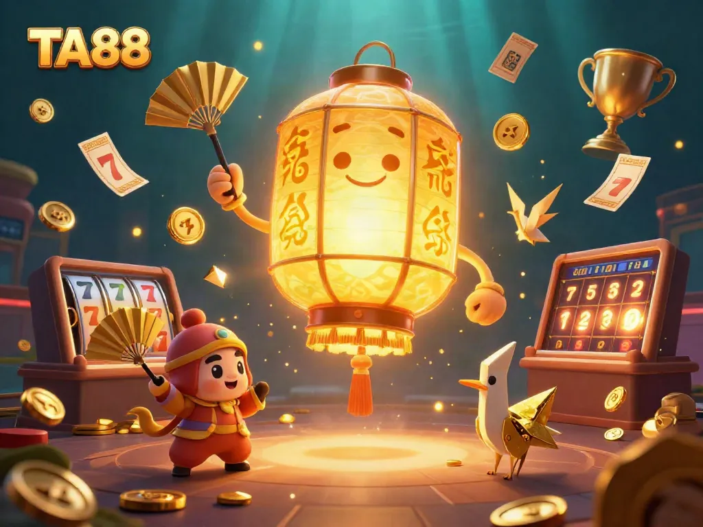 TA88 casino experience illustrated with vibrant symbols, golden characters, and exciting gameplay elements.