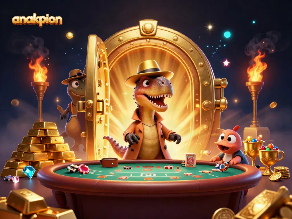 Experience thrilling bets with anakpion as a velociraptor card counter and pit boss navigate an exciting casino scene.