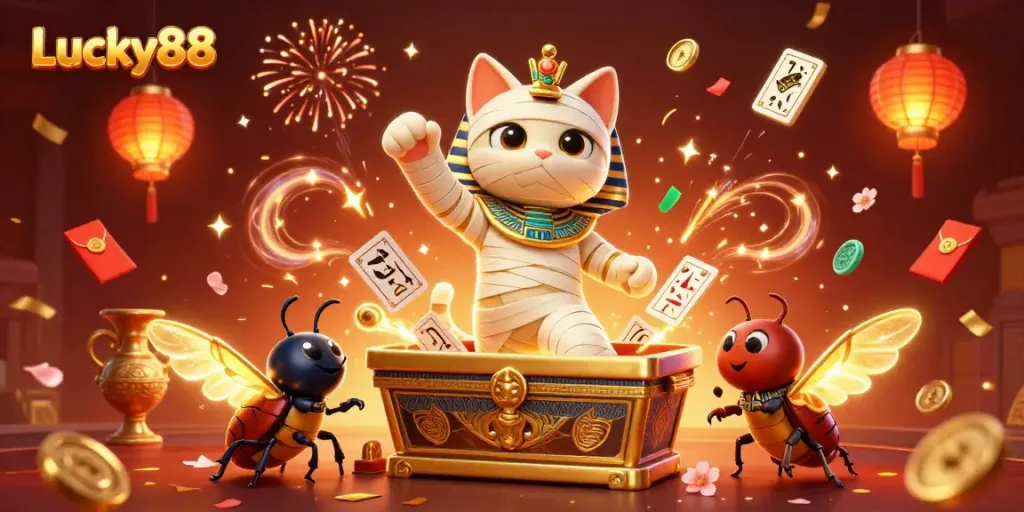 Experience the thrill of Lucky88 with a vivid scene of fortune and excitement in a vibrant casino.