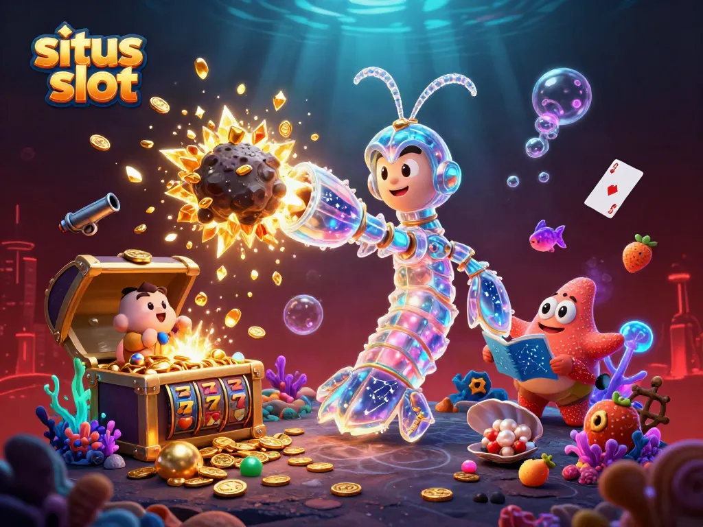Experience thrilling situs slot action with galactic characters amidst a vibrant casino world.