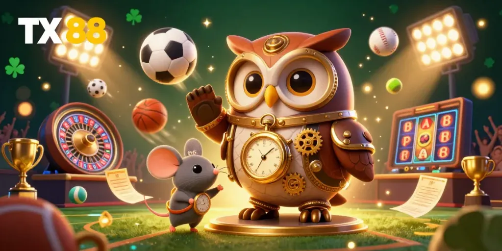 Experience the thrilling world of TX 88 with unique steampunk characters amidst vibrant casino elements.