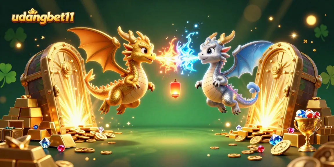 Join the adventure with udangbet11's dragons unleashing fire and ice in this vibrant casino-inspired scene.