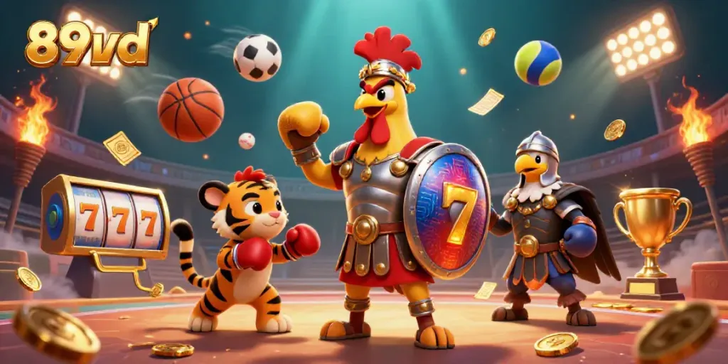 Experience the thrill of gaming with 89bd’s dynamic illustration showcasing a rooster in battle.
