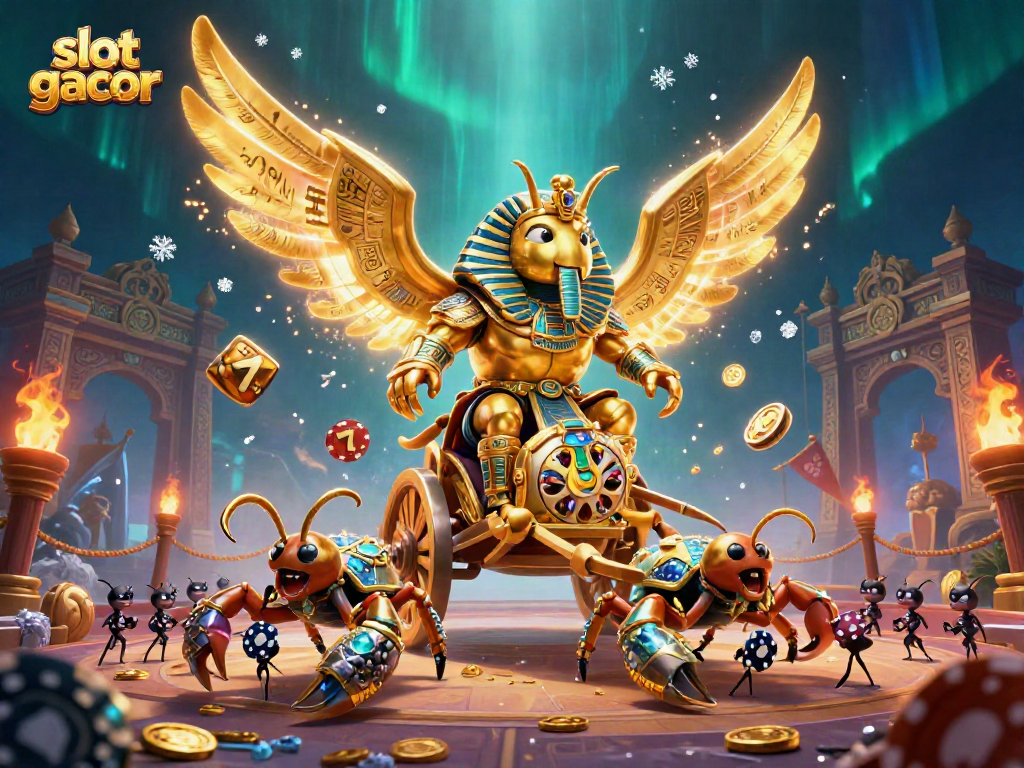Engage with slot gacor through a vibrant 3D illustration showcasing an epic casino scene