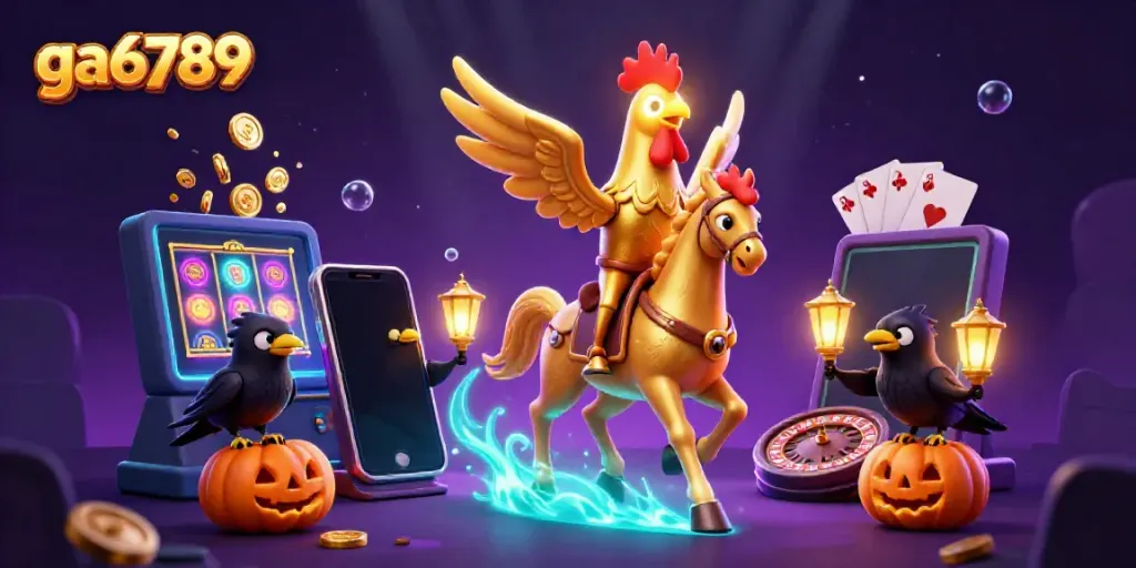 Engage with ga6789's thrilling cockfighting action in a vibrant digital casino scene filled with dynamic game elements.