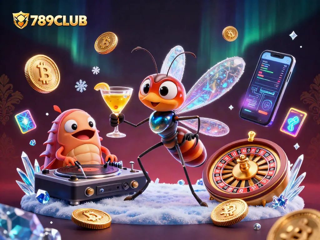 Experience top-notch gaming with 789CLUB in a vibrant 3D casino scene featuring a unique mascot.