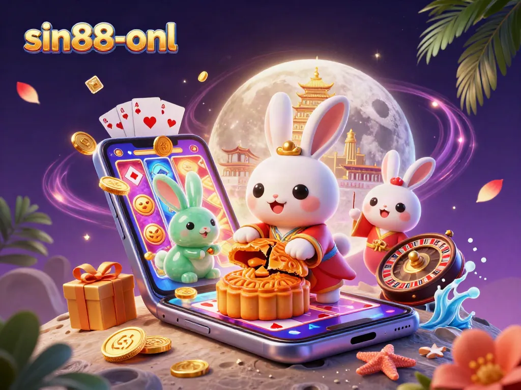 Play exciting slots with sin88-onl while a moon rabbit reveals hidden poker chips.