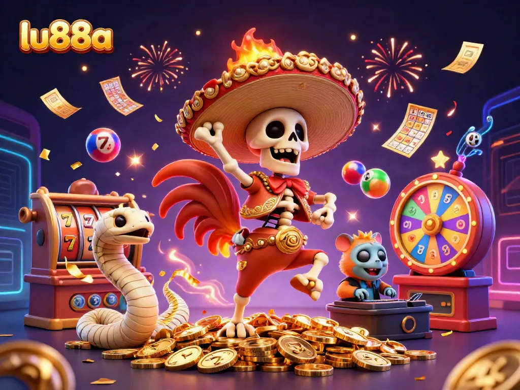 Experience thrilling gameplay at lu88a with a vibrant 3D casino illustration featuring engaging characters and exciting game elements.