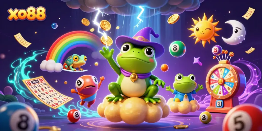 Experience thrilling games and bonuses at xo88 with lively lottery elements and vibrant characters!