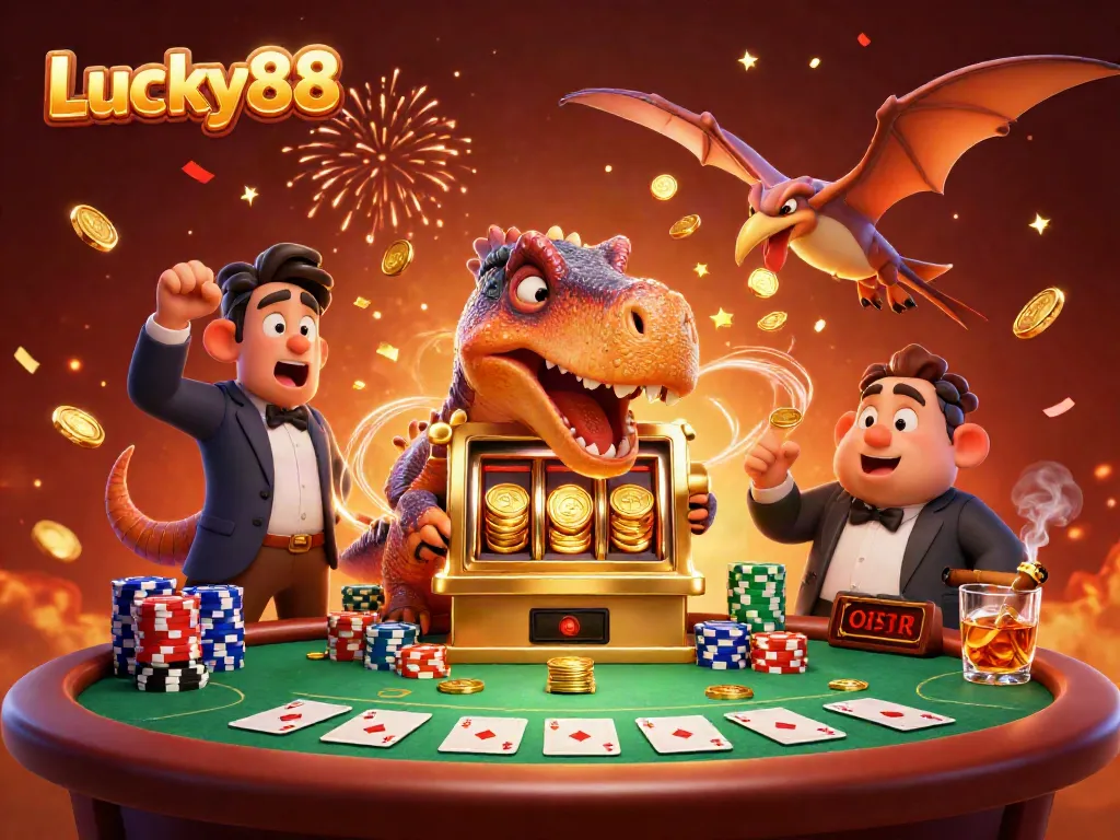 Experience thrilling wins at Lucky88 with a dynamic illustration showcasing a cinematic jackpot scene.