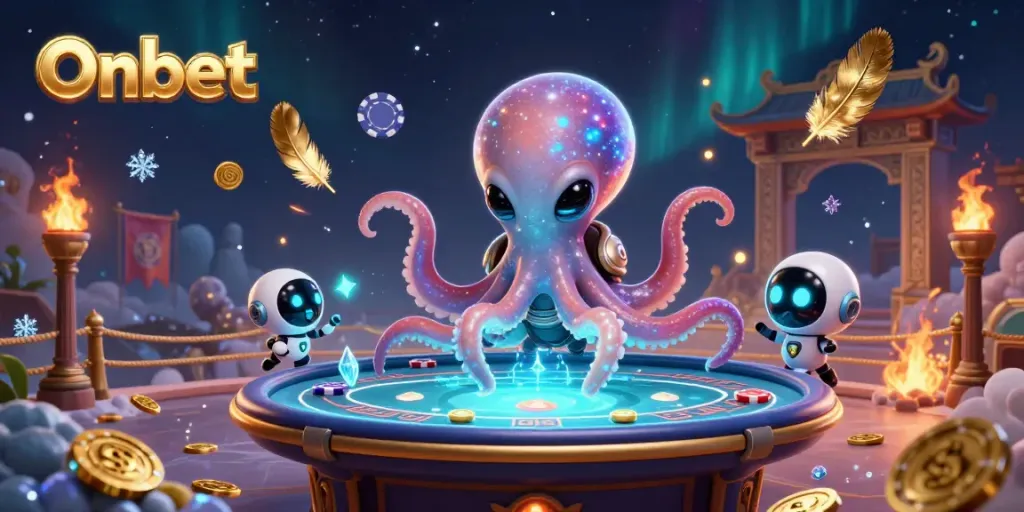 Engage with Onbet’s thrilling alien casino experience featuring an octopus host at a poker table.