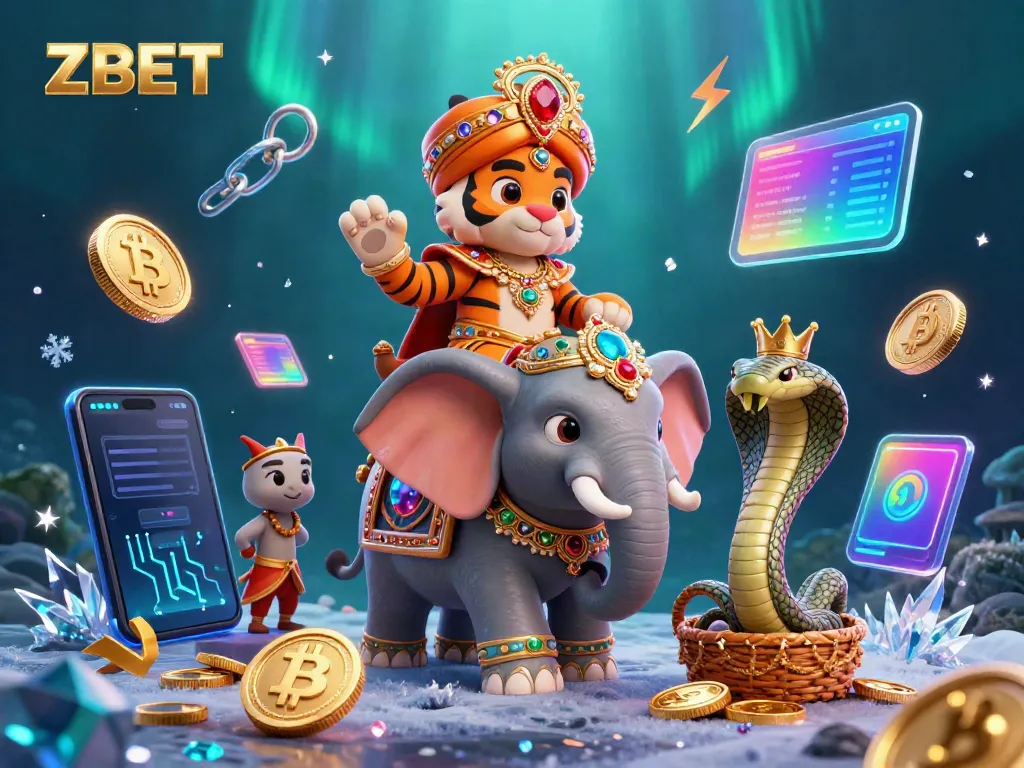 Join ZBET in this vibrant 3D scene showcasing unique characters and cryptocurrency elements.