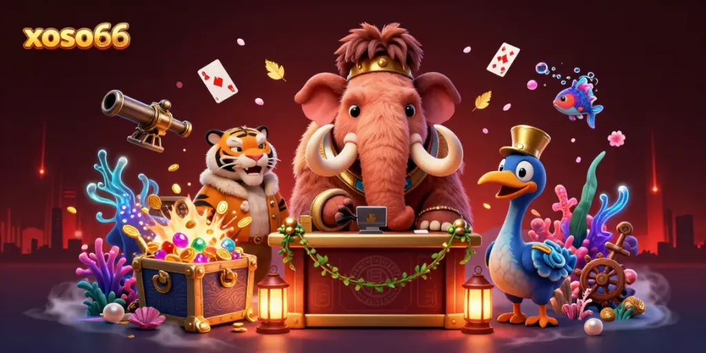 Experience excitement with xoso66 as vibrant characters engage at a colorful casino entrance.