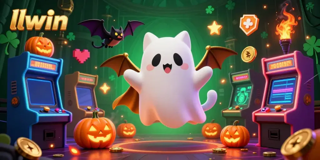 Engage in thrilling gameplay with llwin's vibrant haunted casino scene featuring ghostly characters.