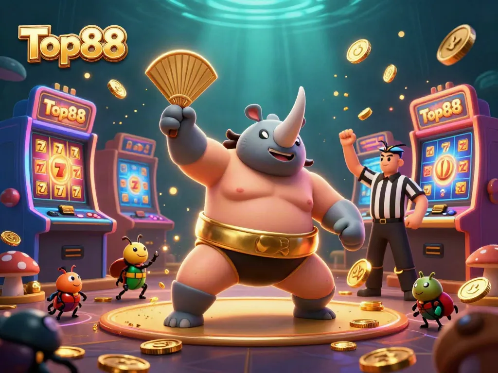Experience the excitement of Top88 with a cartoon beetle champion and casino-themed graphics