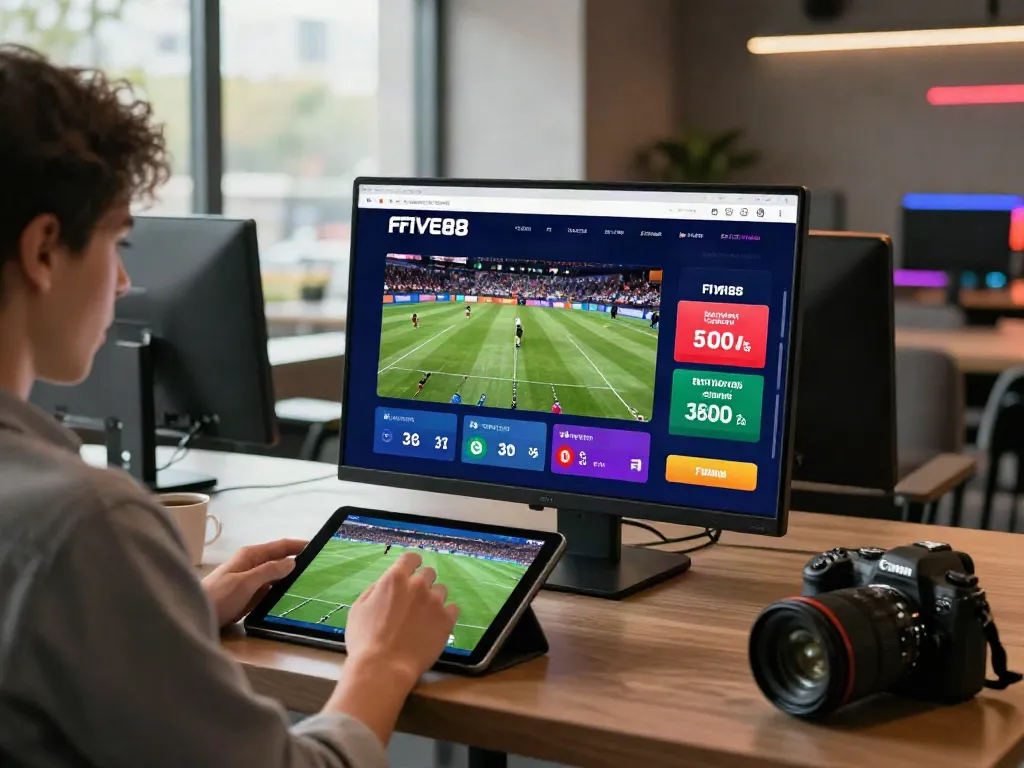 Engaging betting experience on FIVE88 platform with user placing bets on a tablet.